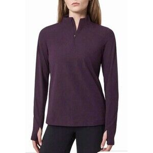Mondetta Women’s Quarter Zip Top Thumbholes Deep Purple Sz L